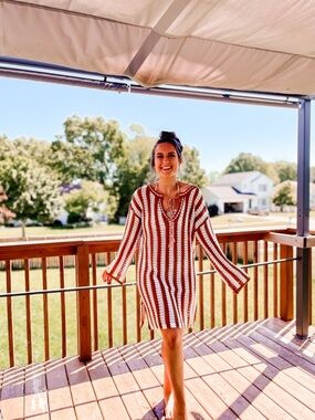 Rust Striped Crochet Swim Coverup Tunic